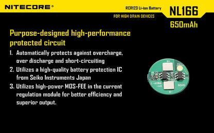 NITECORE RECHARGEABLE CR123 650MAH (NL166)