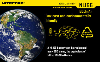 NITECORE RECHARGEABLE CR123 650MAH (NL166)