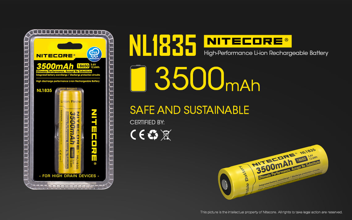 NITECORE 18650 LITHIUM BATTERY 3500MAH (NL1835)