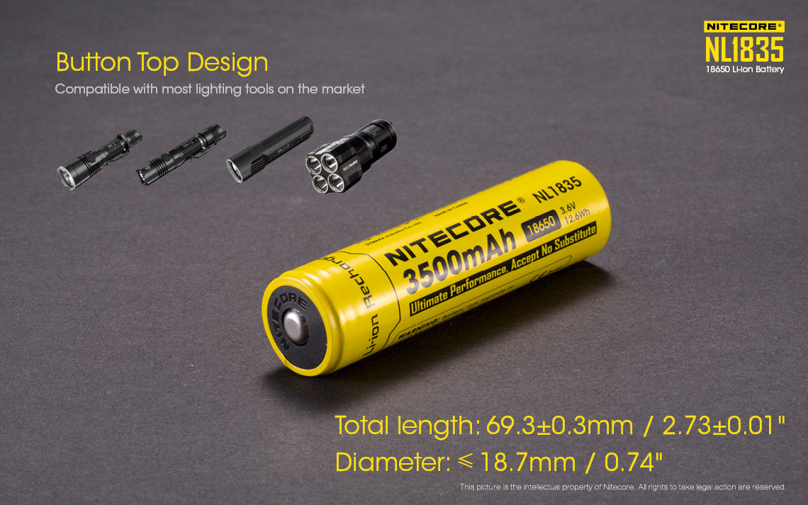 NITECORE 18650 LITHIUM BATTERY 3500MAH (NL1835)