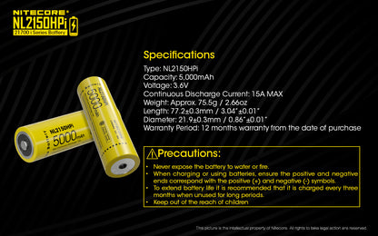 NITECORE 21700 I SERIES BATTERY 50000MAH (NL2150HPI)