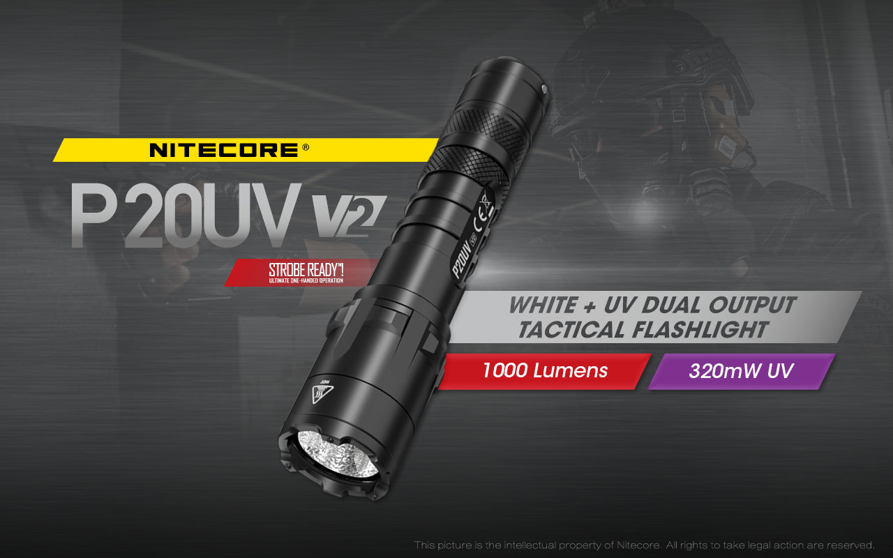 NITECORE 1000 LUMENS WHITE + UV DUAL OUTPUT TACTICAL FLASHLIGHT (P20UV V2)