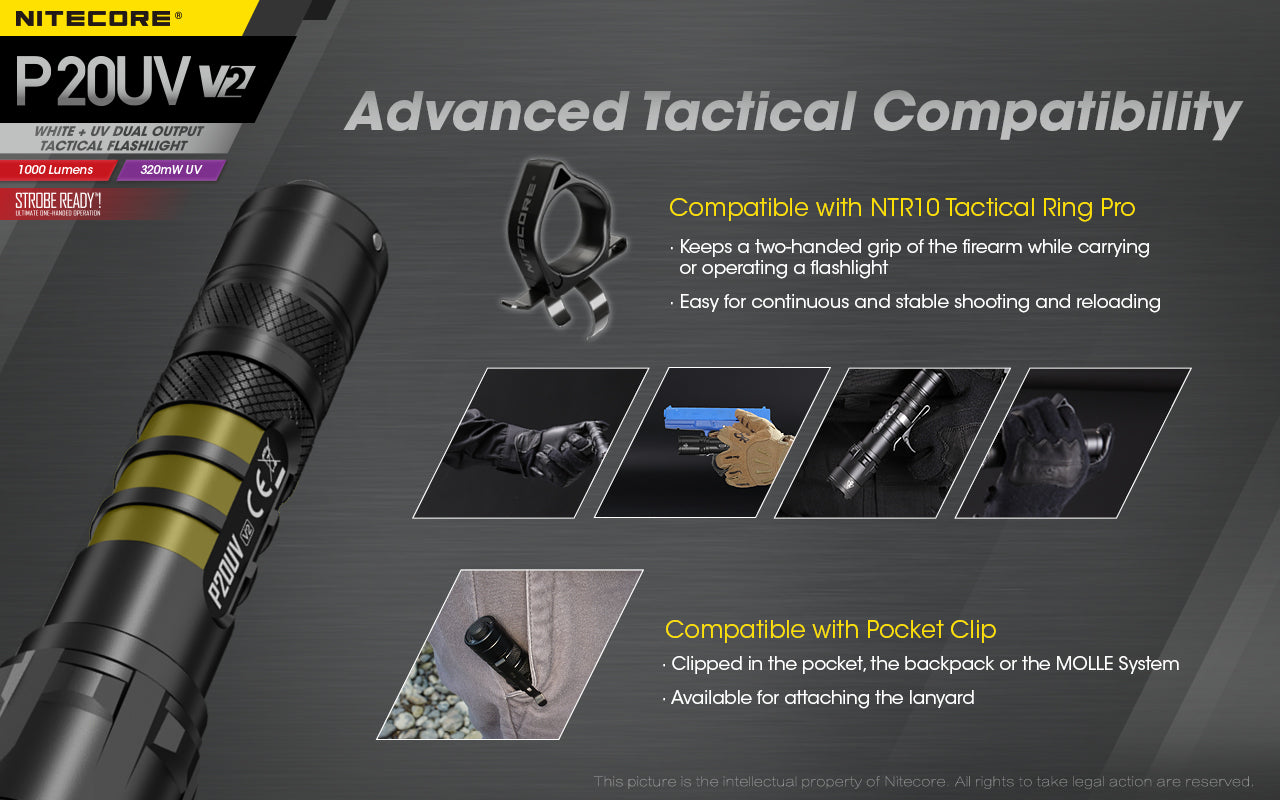 NITECORE 1000 LUMENS WHITE + UV DUAL OUTPUT TACTICAL FLASHLIGHT (P20UV V2)