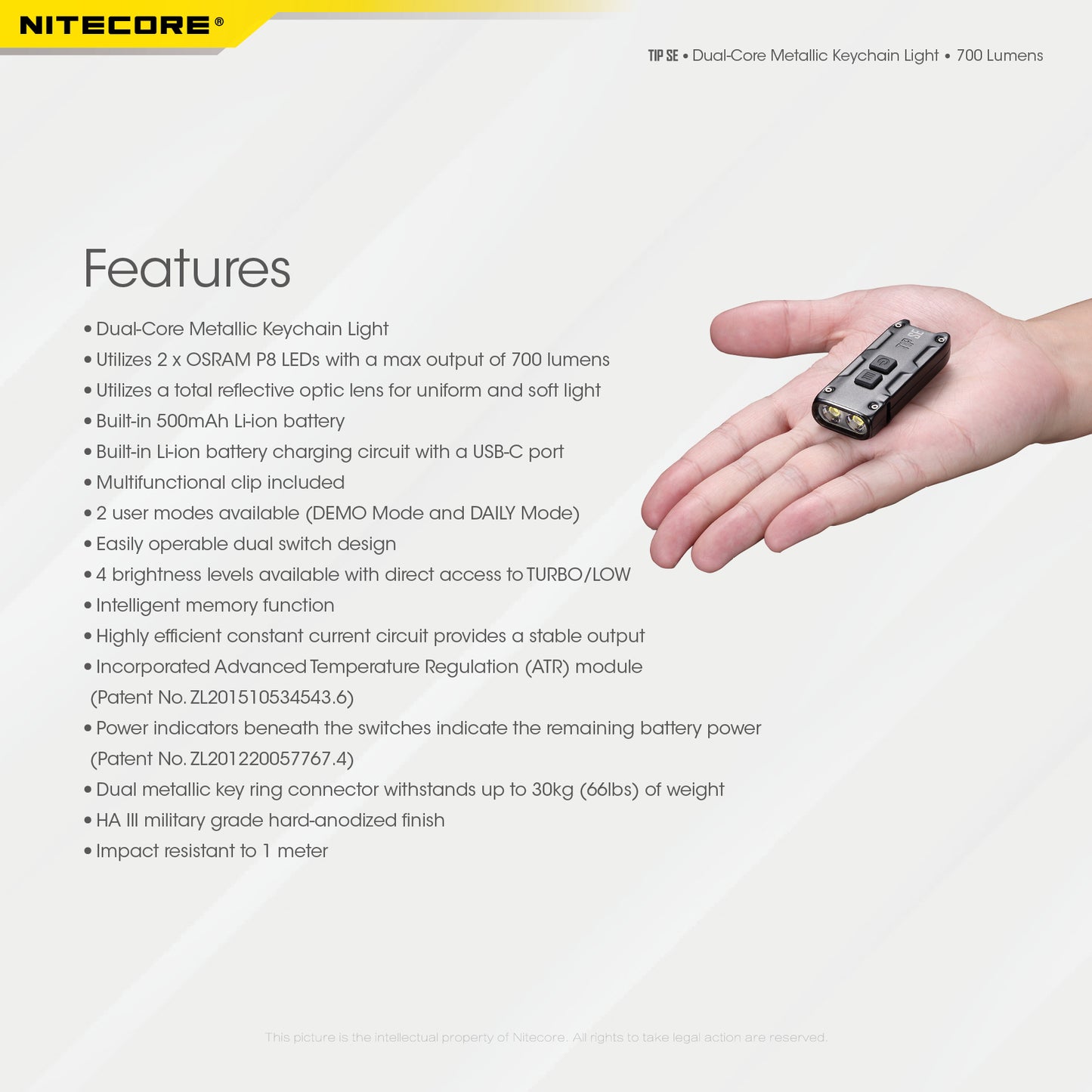 NITECORE 700 LUMENS RECHARGEABLE KEYCHAIN FLASHLIGHT (TIP SE)