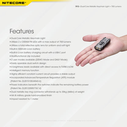 NITECORE 700 LUMENS RECHARGEABLE KEYCHAIN FLASHLIGHT (TIP SE)