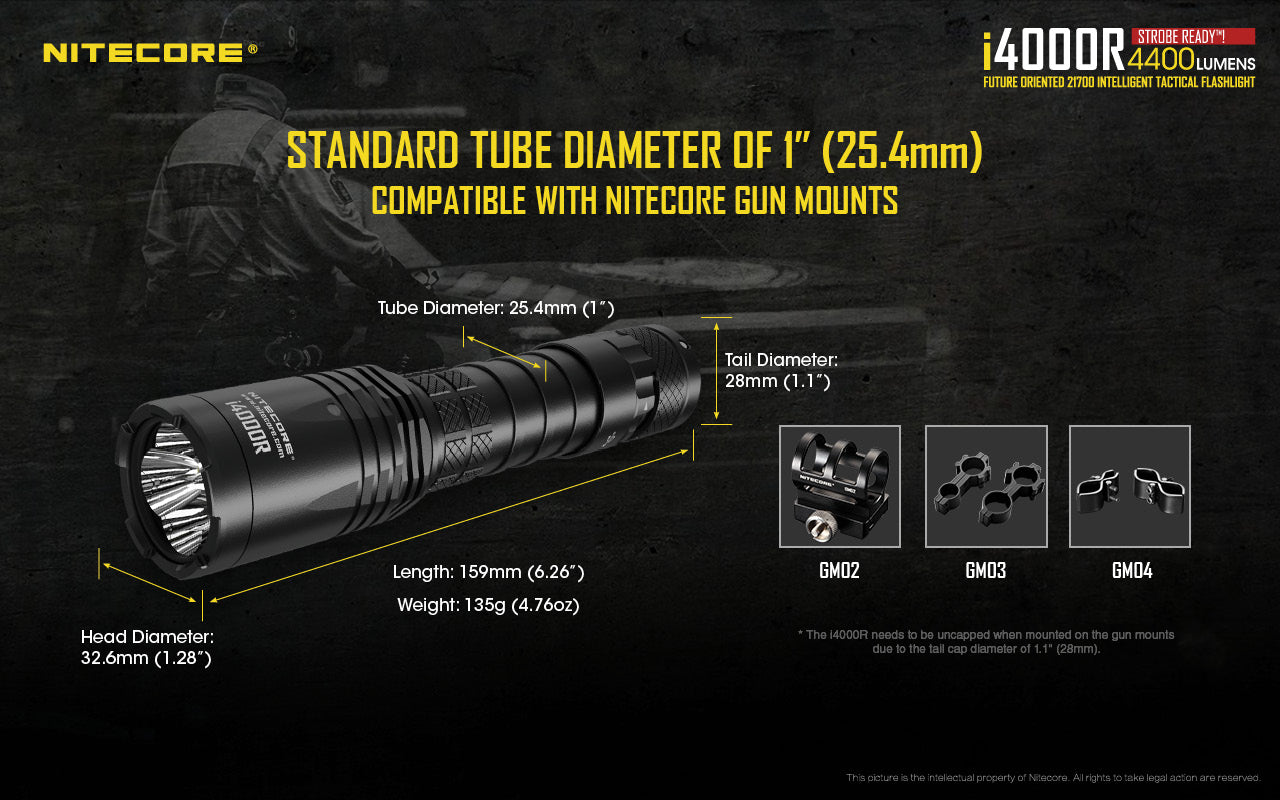 NITECORE 4400 LUMENS USB-C RECHARGEABLE TACTICAL FLASHLIGHTS (I4000R)