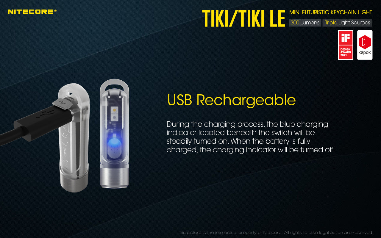 NITECORE 300 LUMENS MINI FUTURISTIC KEYCHAIN LIGHT (TIKI, TIKILE)