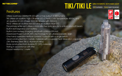 NITECORE 300 LUMENS MINI FUTURISTIC KEYCHAIN LIGHT (TIKI, TIKILE)